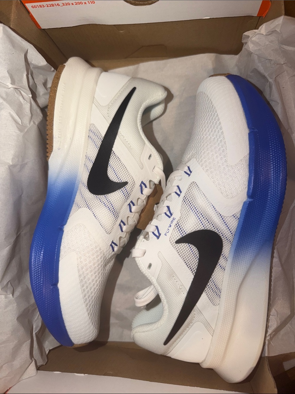 BRAND NEW Nike Boy’s White & Blue Running Shoes with Black Swoosh